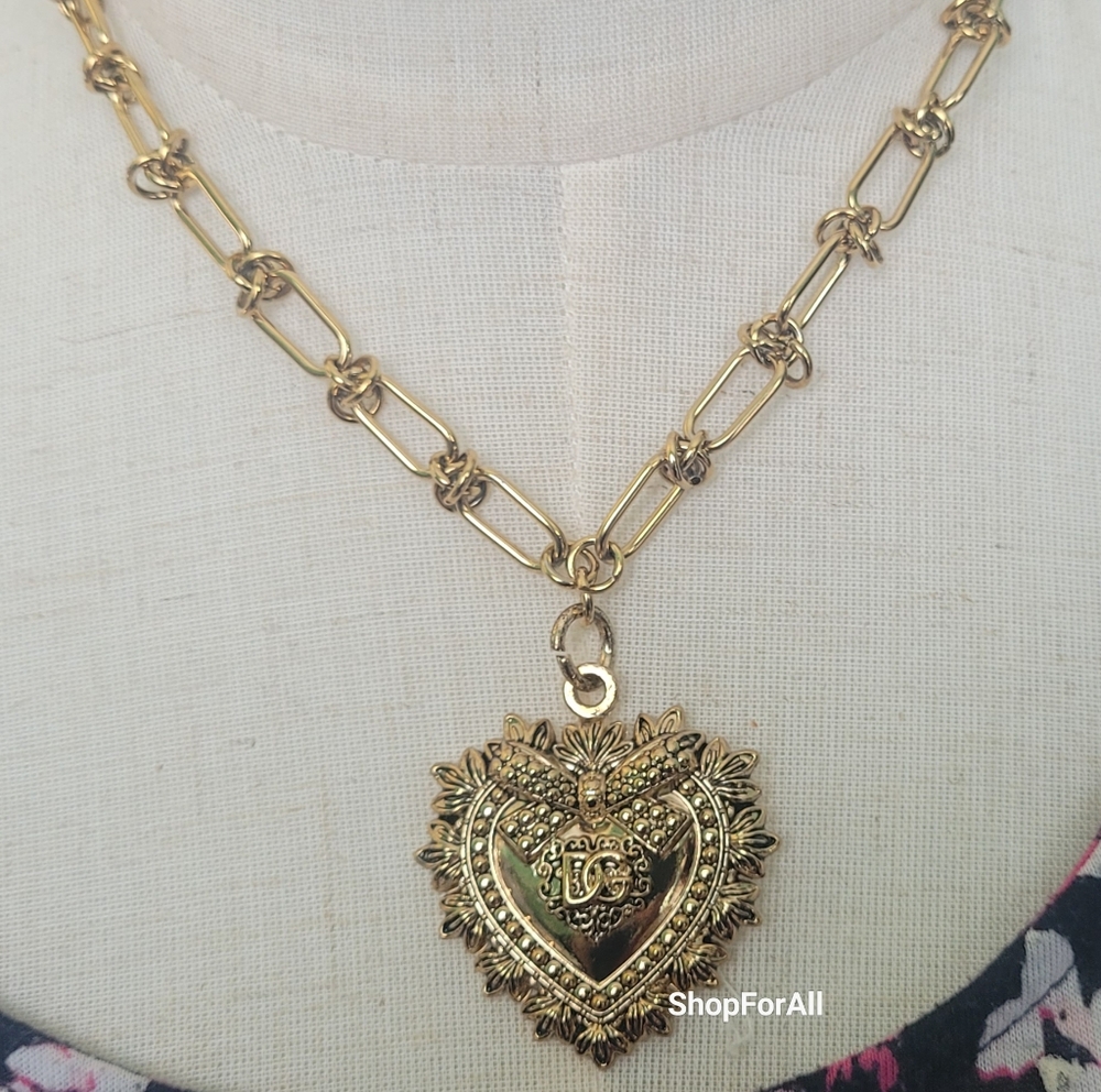 Dolce And Gabbana Gold Tone  Heart Charm  Pendant Necklace